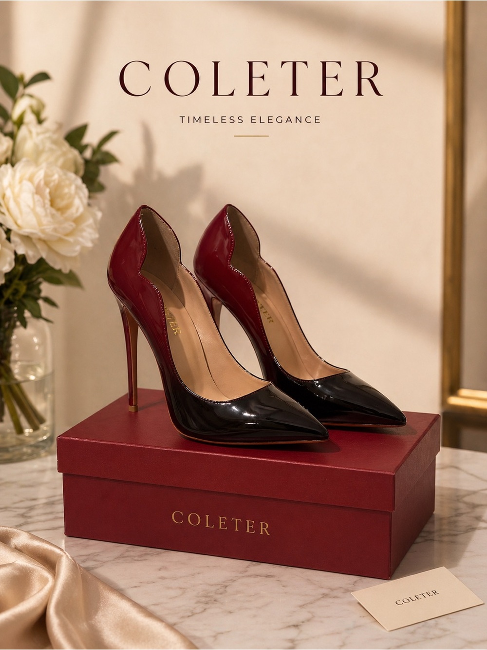Coleter Red & Black Patent Leather Heels | Size 8.5 | Classic Stiletto Pumps